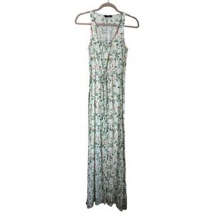 Lucky Brand Sage Green Wildflower Maxi Dress Sleeveless Tie Waist Mint Small